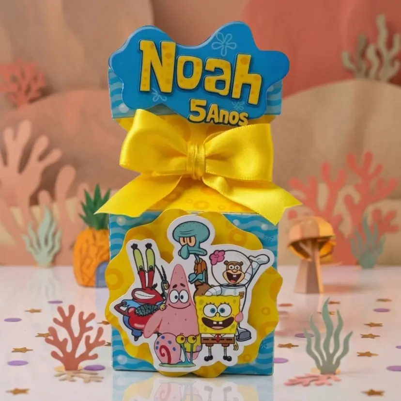 Caixa bala vertical personalizada para festas, tema - Bob Esponja